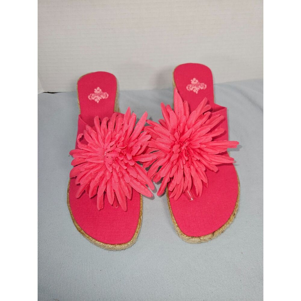 Peggy Fuchsia Pink Floral Espadrille Wedge Sandals Platform Slides Y2K 9 New